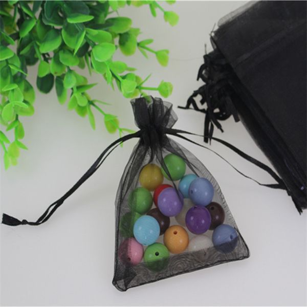 Venta al por mayor 200 unids/lote 13*18 cm bolsas de regalo de Organza de joyería negra se pueden personalizar bolsa de Organza de Navidad con cordón