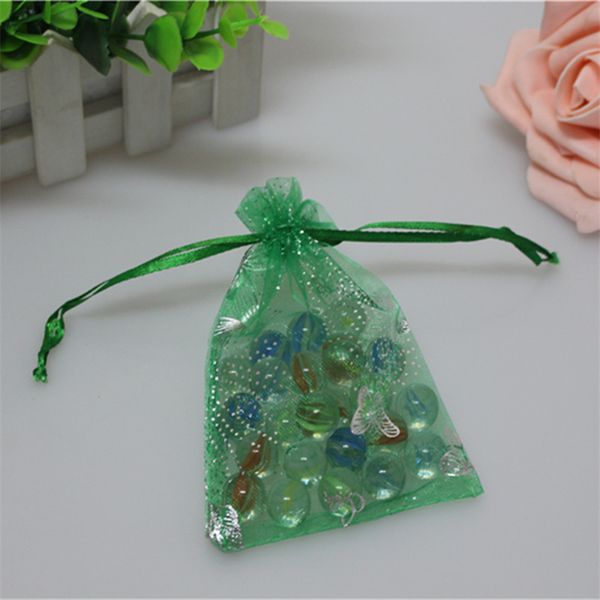 En gros 200 pcs/lot 13*18 cm vert Organza Brozning pochettes avec argent papillon faveur mariage emballage Organza sac