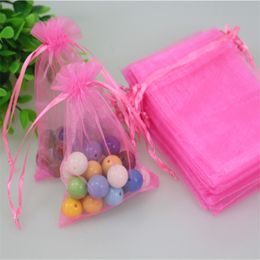 Groothandel 200 stks / partij 15 * 20 cm roze sieraden accessoires pouches gunst bruiloft snoep verpakking trekkoord organza tassen