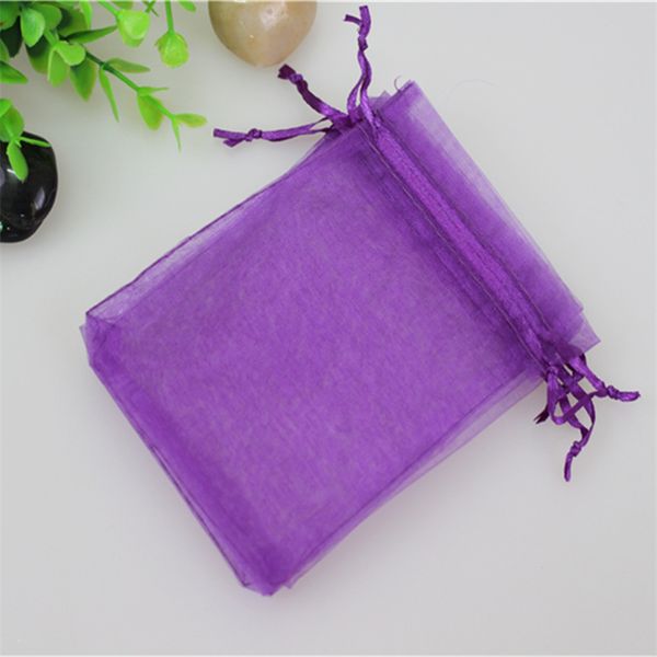 En gros 200 pcs/lot 9*12 cm violet bijoux pochettes cadeaux faveur mariage bonbons sacs cordon Organza sac