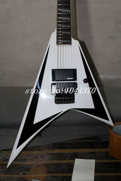 Vente en gros-2012 vente chaude noir perle blanc volant-guitare électrique en forme de V en stock/chaud