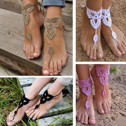 Al por mayor-2015 Nuevo 2 pares de sandalias descalzos Beach Weddal Bandal Andal Anklet Fait Cadena #81096 275Z