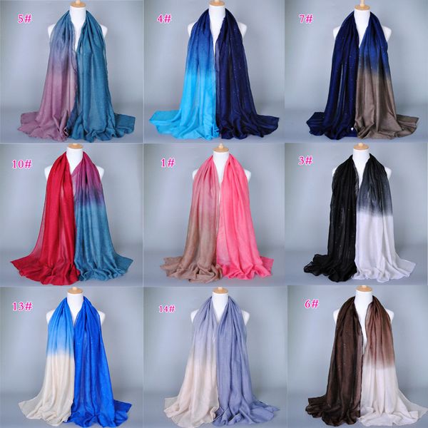 2015 été style mode écharpe femmes vente chaude paillettes couleur progressive voile longue écharpe châle musulman hijab