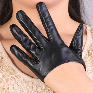 Vente en gros - 2015 été femmes demi-paume 5 doigts mode sexy conduite moderne pôle danse spectacle Party nappa gants en cuir véritable mitaines