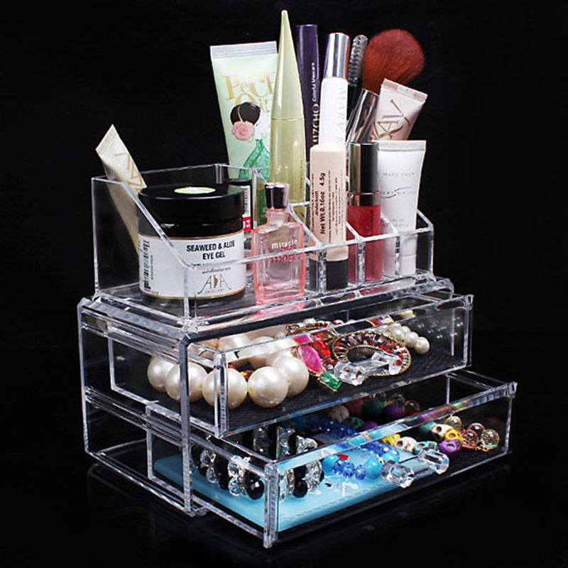 Großhandel-2016 Acryl Transparent Kosmetik Organizer Schublade Make-up Fall Lagerung Einsatz Halter Jewel Box 18,8 x 10 x 5,7 cm