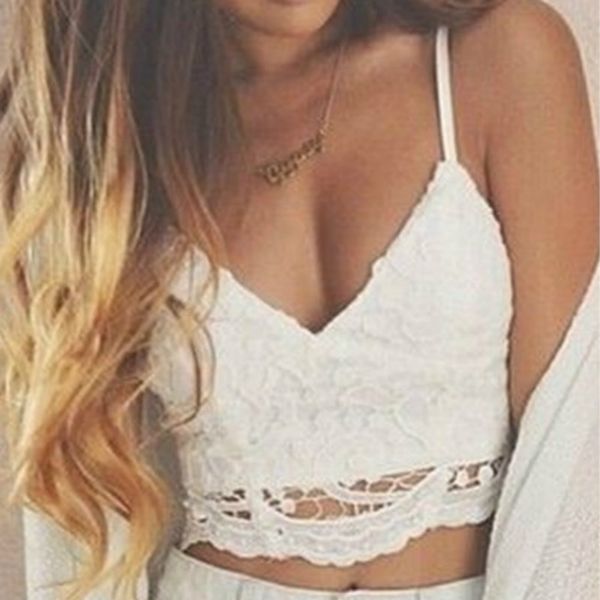 Al por mayor-2016 brandy melville tops Vendaje correa de espagueti señoras camisola negro blanco encaje bralette sexy camiseta sin mangas mujeres verano crop top