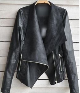 Vente en gros- 2016 mode automne hiver femmes PU manteau leanther Punk rivets décoratifs Slim double revers femmes veste en cuir livraison gratuite