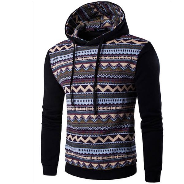 Wholesale-2016 Hoodies Herren Hombre Hip Hop Männliche Marke Hoodie Geometrische Muster Druck Sweatshirt Anzug Männer Farbe Slim Fit Männer Hoody 2XL G