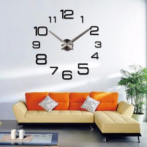 Venta al por mayor-2021 Real 3D Reloj de pared Diy pegatinas de espejo de gran tamaño decoración decorativa para el hogar Duvar Saati Breve Reloj Living Room1 Relojes