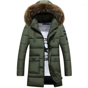 Heren Down Parkas Groothandel- 2021 Jas Mannen Winter Bont Kraag Lange Jas Katoen Kleding Merk Kleding Mannelijke Sneeuw Tops Uitloper Overjas Win