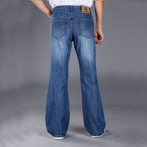 Atacado-2016 Mens Azul Queimado Jeans Calças Longas Perna Larga Plus Size Calças Flare Bootcut Jeans Para Homens 27-38 MB16247