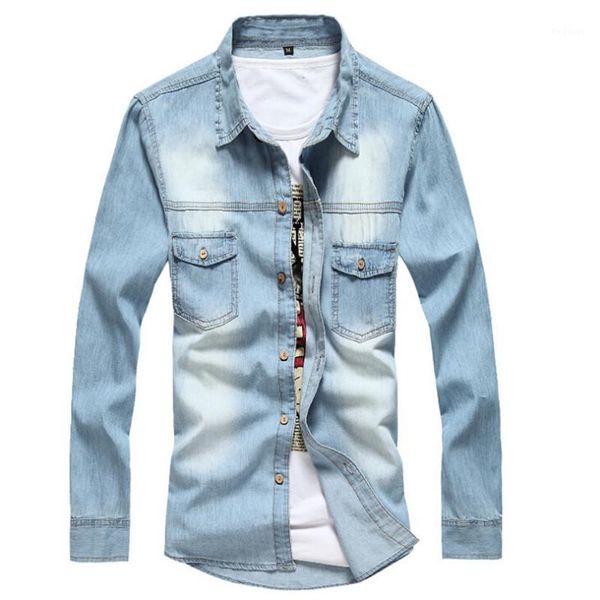 Chaquetas para hombres Venta al por mayor- 2021 Llegada Hombres Jeans Camisa Camisa delgada Moda Casual para Denim Tamaño asiático XXL Primavera Otoño1