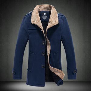 Venta al por mayor- 2016 Nueva llegada de invierno para hombre Trench Coats Chaqueta larga y abrigo de estilo británico para hombres Slim Fit Mens parkas de piel Abrigo