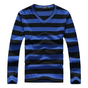 Vente en gros - 2016 Nouvelle Arrivée Casual Stripe Pull Hommes Pulls Marque Hiver Tricot À Manches Longues Col En V Slim Tricots Pulls Taille M-XXL