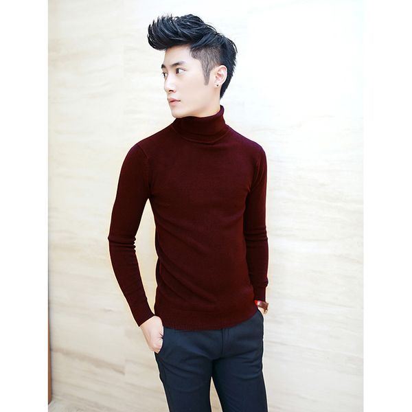 Gros-2016 nouvelle marque de mode hommes chandails pull coréen hommes col roulé hommes à manches longues couleur unie épaisse laine mélange hommes pull