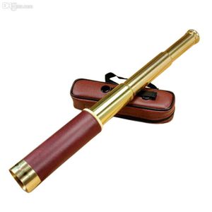 Wholesale-2016 New Brown Handle New 25x 30mm Nautical Brass Pirate Telescope Monocular Glass Maritime Outdoor Camping Free Shipping