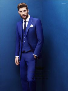 Herenpakken Blazers Groothandel- 2021 Custom MaderoYal Blue Tuxedo bruiloft met broek Mens pak smoking slanke fit grooms jas + broek + vest + t