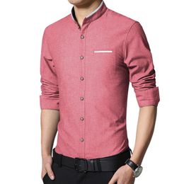 Venta al por mayor- 2016 Nueva moda Casual Camisa de hombre de manga larga Collar de soporte Slim Fit Camisa Hombres de negocios coreanos Camisas de vestir para hombre Ropa de hombre 5XL