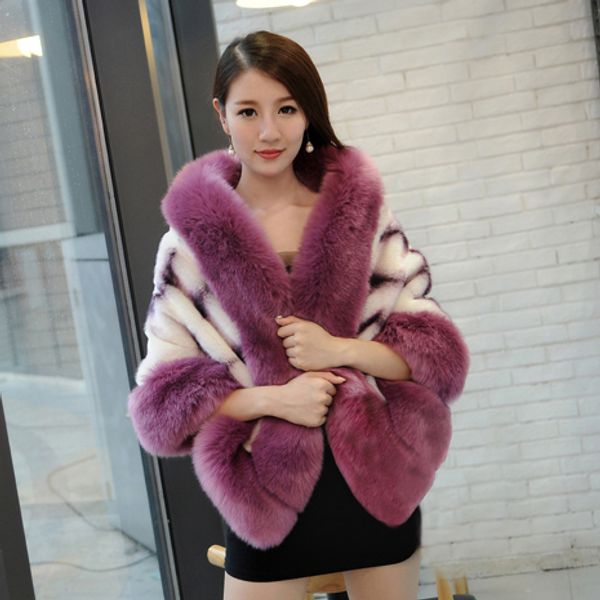 Vente en gros-2016 Nouvelle mode Faux Poncho avec un faux collier de fourrure Fox Trime Femmes Hot Selling Imitation Capes Fur Capes Châles chauds