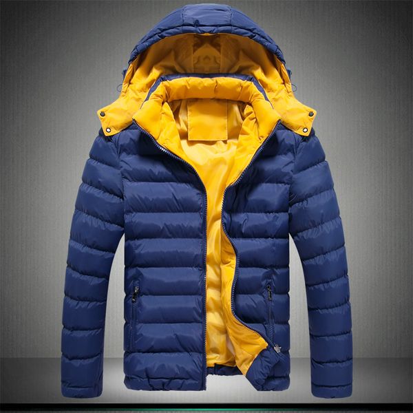 Vente en gros - 2016 nouveaux vêtements pour hommes CoatsJackets Down Parkas hiver épaississement mâle avec une capuche ouatée veste chaude manteau thermique bleu foncé