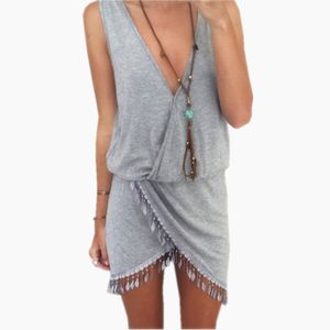 Vente en gros - 2016 NOUVEAU Sexy Femmes Boho Été Casual Sans Manches Col En V Robe De Soirée Maxi Robe De Plage Plus Tailles