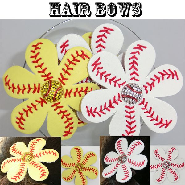 wholesale 2016 nouveau softball ou baseball rouge accessoire de fleur de suture et pince à cheveux, arcs de cheveux de softball Hairbow cegate rapide gratuit DHL 100pcs