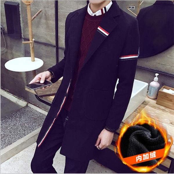 Vente en gros - 2016 Nouveau manteau long d'hiver hommes slim épaississement trench-coat Vestes hommes chauds vêtements d'extérieur coupe-vent pardessus plus la taille M / 5XL