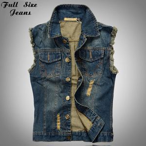 Vente en gros- 2016 Plus Size Hommes Gilet Jean Veste Gilet Sans Manches Vintage Punk Casual Veste Nouveau 4XL 5XL 6XL