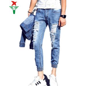 Groothandel-2016 Ripped Jeans Mode High Street Mannen Jean Vernietigd Jean Homme Hole Casual Broek enkel Cool Blue Joggger Schade Jeans1011