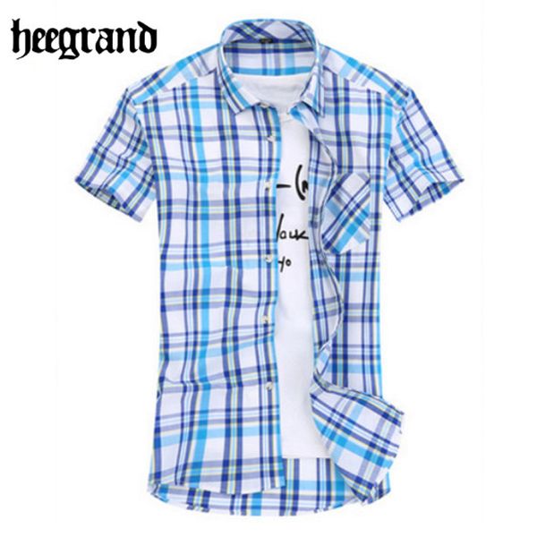 Gros-2016 Summer Men Plaid Cotton Fashion Short Sleeve Outdoor Colorful Man Casual Shirt MCS543