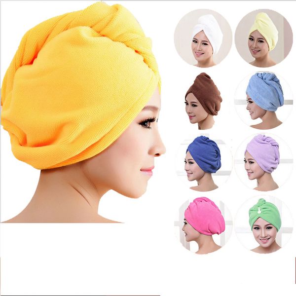 Venta al por mayor- 2017 8 colores Microfibra Sólido Turbante para el cabello Secado rápido Sombrero para el cabello Mujeres Niñas Dama's Cap Herramienta de baño Secado Toalla Head Wrap Hat