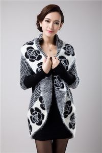 Groothandel- 2017 Autumn Women Koreaanse Fashion Flowers Mohair gebreide sjaal Cardigan Sweater Jacket Medium Lange Sweaters 6