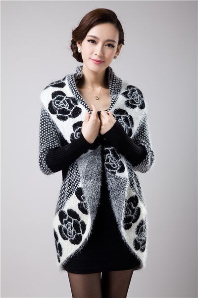 Vente en gros- 2017 automne femmes mode coréenne fleurs mohair tricot châle cardigan pull veste moyen long chandails 6