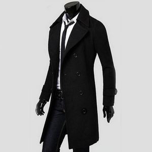 Mode en gros Trench-Coat Hommes Double Boutons Sobretudo Masculino Slim Fit Long Trench-Coat Pour Hommes Automne Pardessus Hommes