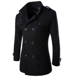 Groothandel- 2017 Hot Sale Mens Wol Coat Casual Slim Fit Mode Double Breasted Solid Men's Winter Jacket M-3XL (Aziatische maat)