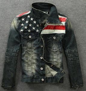 Venta al por mayor 2017 Chaquetas de mezclilla para hombre Prendas de abrigo Bandera de Aman Hombre Do Old Blue Motorcycle Jeans Chaqueta Abrigo Hombre Moda Slim Jeans Denim M LrvU # 4071651