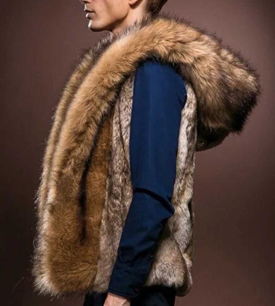 Vente en gros- 2017 Nouvelle Mode Hiver Hommes Hommes Gilet De Fourrure À Capuche Épaisse Fourrure Chaud Gilets Sans Manches Manteau Survêtement Homme Vestes