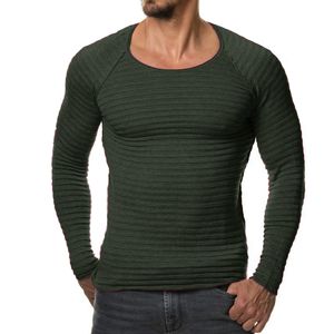 Venta al por mayor- 2017 Nuevos hombres Suéter de punto Otoño Invierno Moda Marca Ropa Hombres Suéteres a rayas Color sólido Slim Fit Hombres Jersey