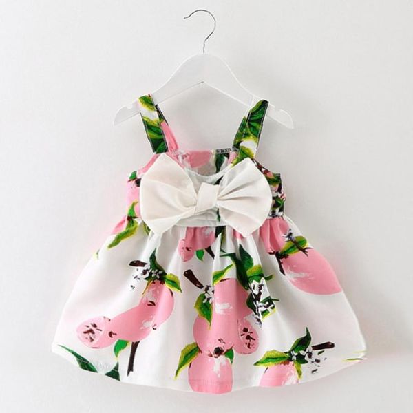 Venta al por mayor-2017 volantes vestidos de niña sin mangas estampado floral lindo Bowknot ropa para niños niños niñas vestido de mezclilla ropa para niños Ma203