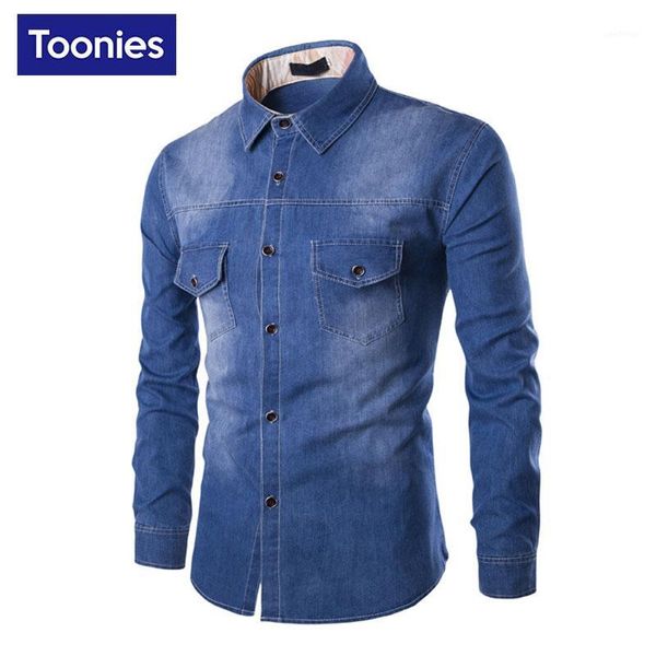 Chemises décontractées pour hommes en gros- 2021 Solid Cotton Denim Chemise pour hommes à manches longues pour hommes Causal Mans Camisa Social Hombre Overhemd Heren Bra