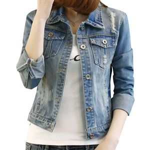 Vente en gros - 2017 Été Blouson Mode Surdimensionné Denim Slim Veste en jean femme manche longue Cool Femmes Jeans Veste AX58