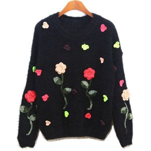 Groothandel - 2017 trui vrouwen Koreaanse stijl bloemen geborduurde rozen jumper hedging truien mohair vrouwelijke trui vestidos lxj191