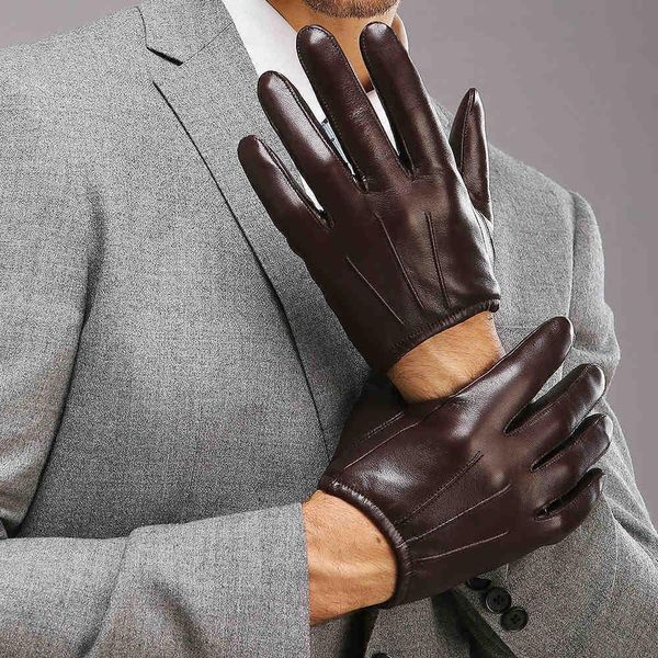 Venta al por mayor- 2017 Top Fashion Men Guantes de cuero genuino Muñeca Guante de piel de oveja para hombre Thin Winter Driving Five Finger Rushed M017PQ