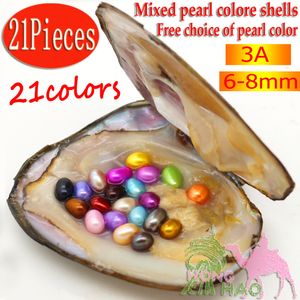 Groothandel 2018 Nieuwe Zoetwater Ovale Pearl Oyster, Pearl 6-8mm21 Mix Kleur in Oyster Vacuüm Verpakt (gratis verzending)