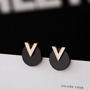 Gros-2019 Vente Chaude Boucles D'oreilles Designer Titane Acier Stud Femmes Mode Or Rose Lettre V Boucles D'oreilles Avec LOGO