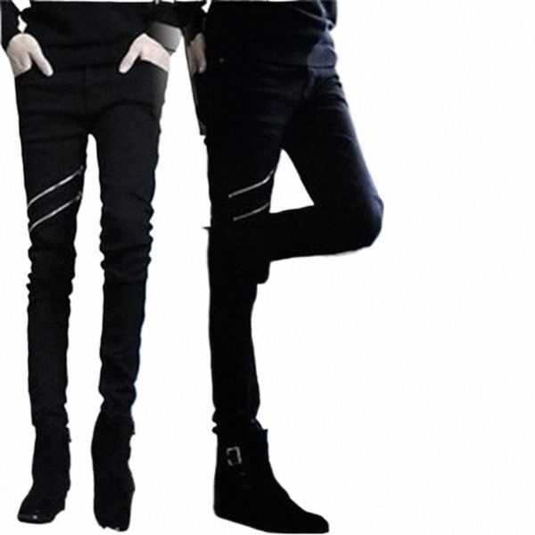 wholesale 2021 Hombres Fi Summer Thin Doble Cremallera Jeans Skinny Adolescentes Vaqueros Negro Hip Hop Streetwear Jeans Hombres 28-34 15ti #