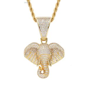 Groothandel 2021 Nieuwe aankomst 18K Gold vergulde Hiphop Bling Iced out 5a CZ Aangepaste olifant hanger ketting