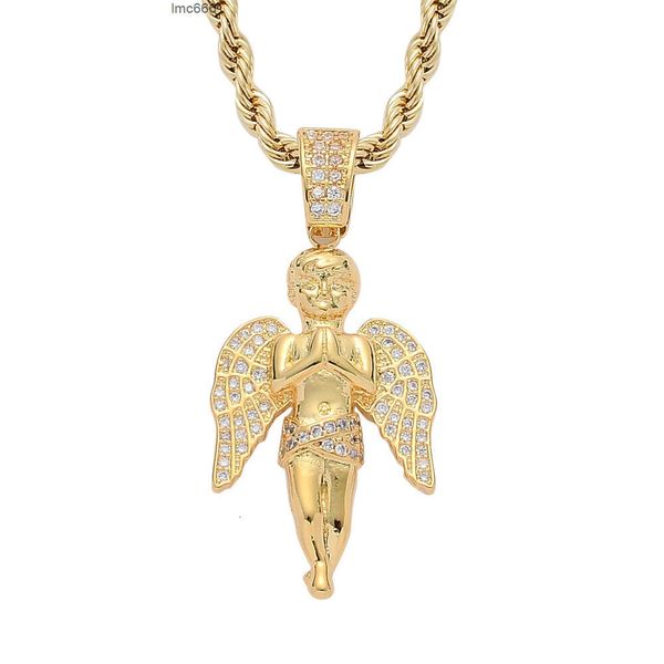 Wholesale 2021 Nouvelle arrivée 18k Gold plaqué Hiphop Bling Iced Out 5A CZ Collier de pendentif ange personnalisé