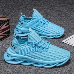 Groothandel 2021 Topkwaliteit Running Shoes Mens Dames Sport Super Licht Ademend Triple White Blue Outdoor Sneakers EUR 39-44 WY02-H917