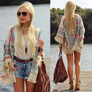 Groothandel- 2021 Womens Summer Blouse Sexy Floral Shirt Losse Kimono Cardigan Casual Jacket Tops